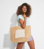 Borsa in juta laminata con tasca frontale